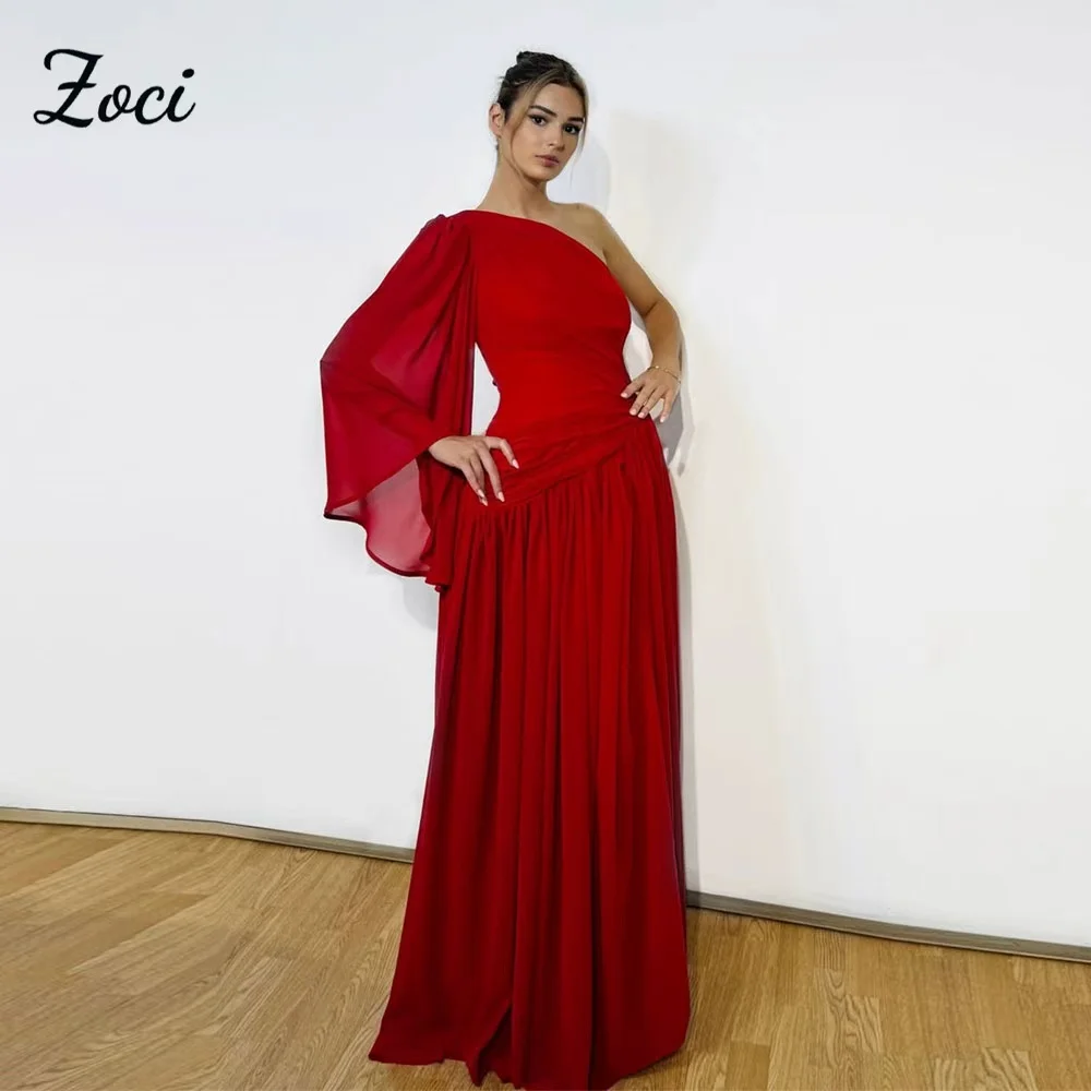 Zoci Pleats Red Chiffon Prom Party Dresses One Shoulder Long Cape Sleeve Customized Occasion Oufits Dress Formal Evening Dress
Zoci Pleats Red Chiffon Prom Party Dresses One Shoulder Long Cape Sleeve Customized Occasion Oufits Dress Formal Evening Dress