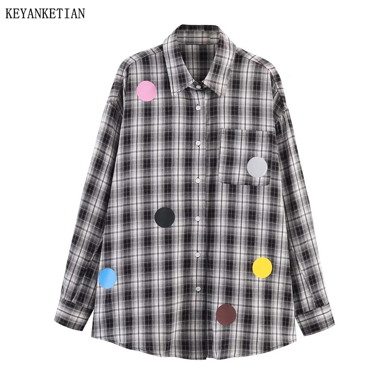 KEYANKETIAN 2026 Spring New Streetwear Plaid Button Down Shirt Women Oversized Colorful Polka Dot Print Long Sleeve Top Blouse
KEYANKETIAN 2026 Spring New Streetwear Plaid Button Down Shirt Women Oversized Colorful Polka Dot Print Long Sleeve Top Blouse