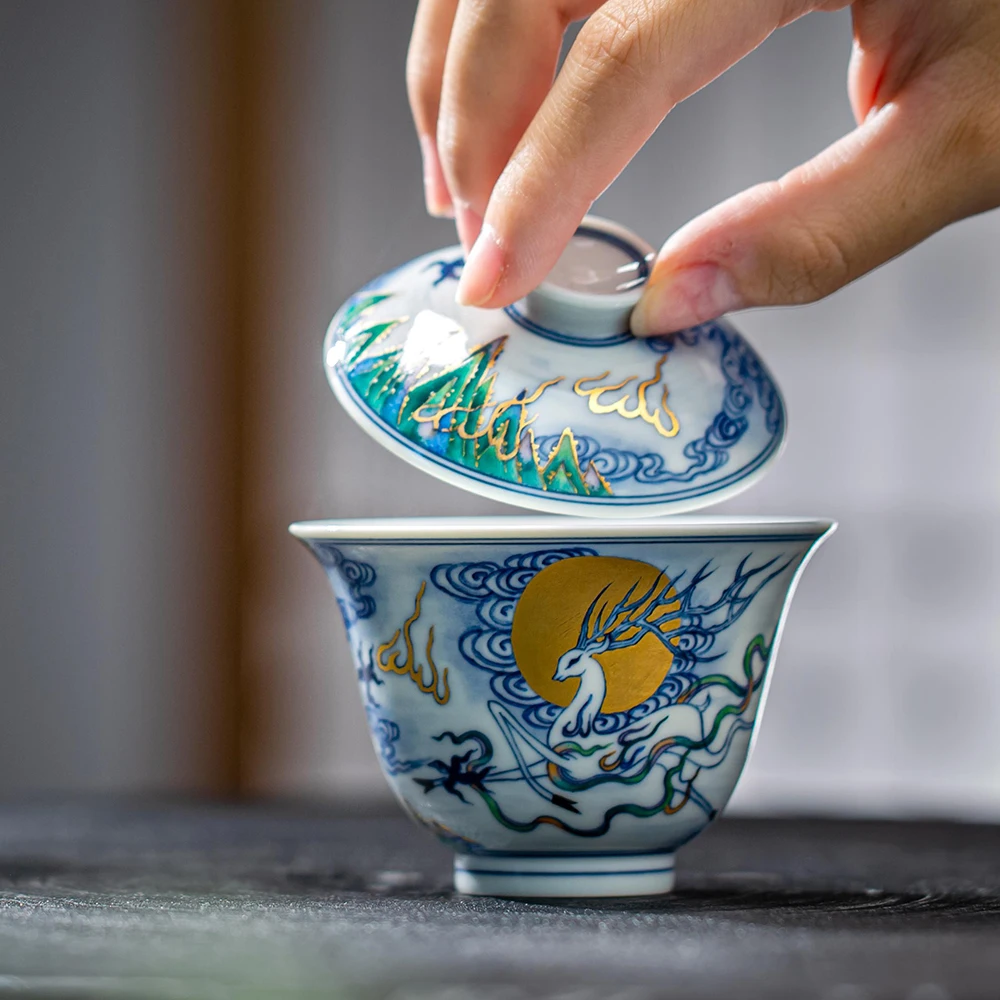 Ceramic Tureen Jingdezhen Porcelain Blue And White Hand-Painted Gold Sun Nine-Color Deer Tea Cup Kung Fu Tea Bowl Wholesale
Ceramic Tureen Jingdezhen Porcelain Blue And White Hand-Painted Gold Sun Nine-Color Deer Tea Cup Kung Fu Tea Bowl Wholesale