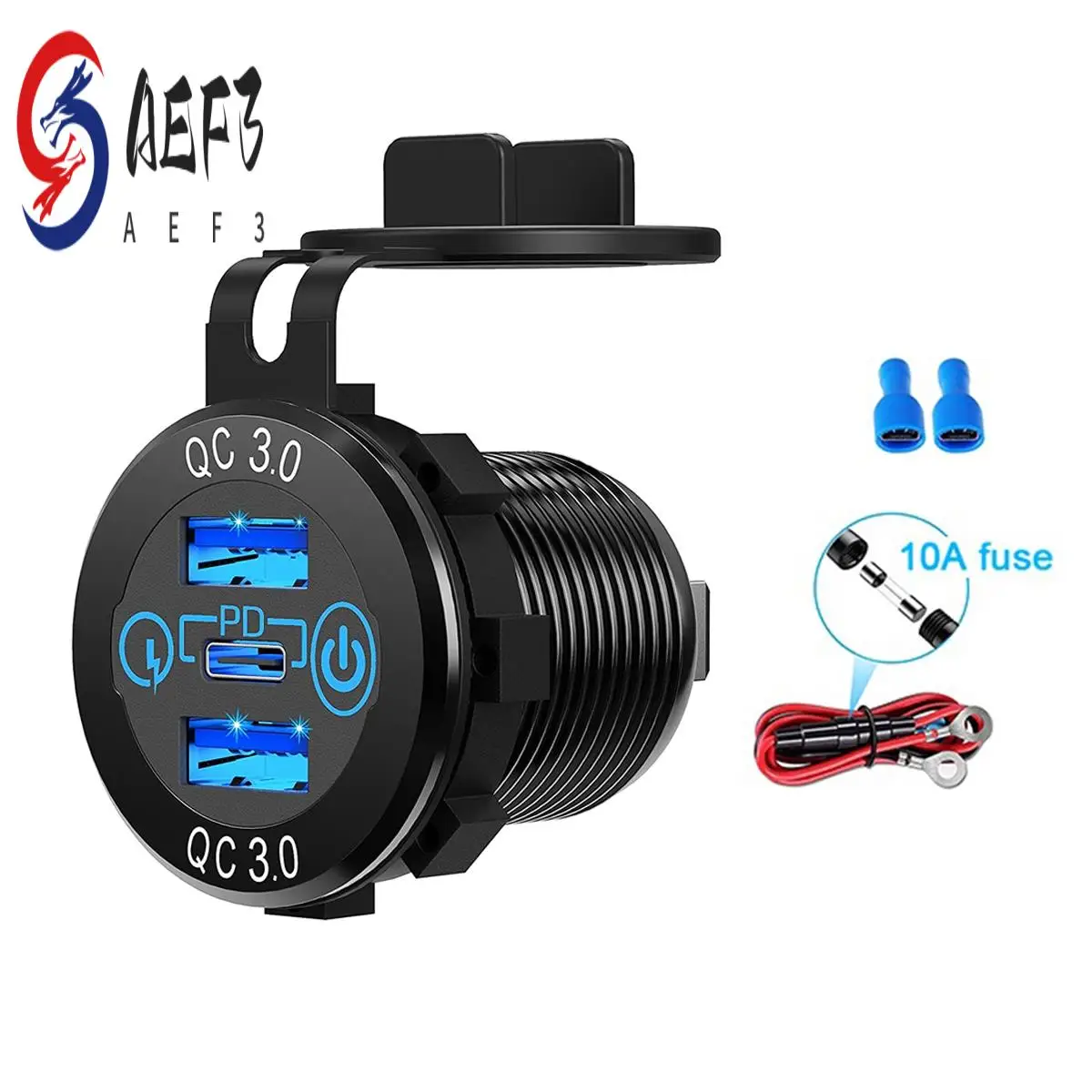 AEF3-PD Тип C и QC3.0 Двойное зарядное устройство USB PD 3.0 и два порта QC3.0 с сенсорным переключателем Быстрый автомобильный адаптер 
AEF3-PD Тип C и QC3.0 Двойное зарядное устройство USB PD 3.0 и два порта QC3.0 с сенсорным переключателем Быстрый автомобильный адаптер