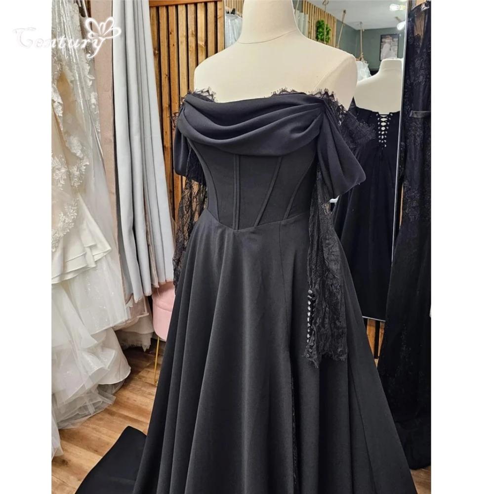 Off Shoulder Gothic Black Wedding Dress Women Long Sleeve Lace Crepe Floor Length Evening Gowns Formal Dresses 2025 Customized
Off Shoulder Gothic Black Wedding Dress Women Long Sleeve Lace Crepe Floor Length Evening Gowns Formal Dresses 2025 Customized