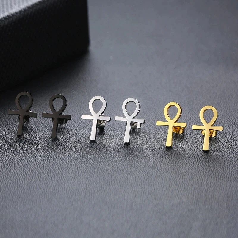 1 Pair Punk Stainless Steel Ancient Egyptian Ankh Cross Stud Earrings Men Women Simple Fashion Small Ear Piercing Jewelry
1 Pair Punk Stainless Steel Ancient Egyptian Ankh Cross Stud Earrings Men Women Simple Fashion Small Ear Piercing Jewelry