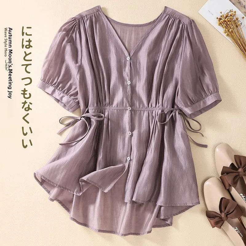 Slimming Short Sleeve Women's Shirt Summer Thin Material V-Neck Casual Style Pure Color Large Size Sister Thin Shirt
Slimming Short Sleeve Women's Shirt Summer Thin Material V-Neck Casual Style Pure Color Large Size Sister Thin Shirt