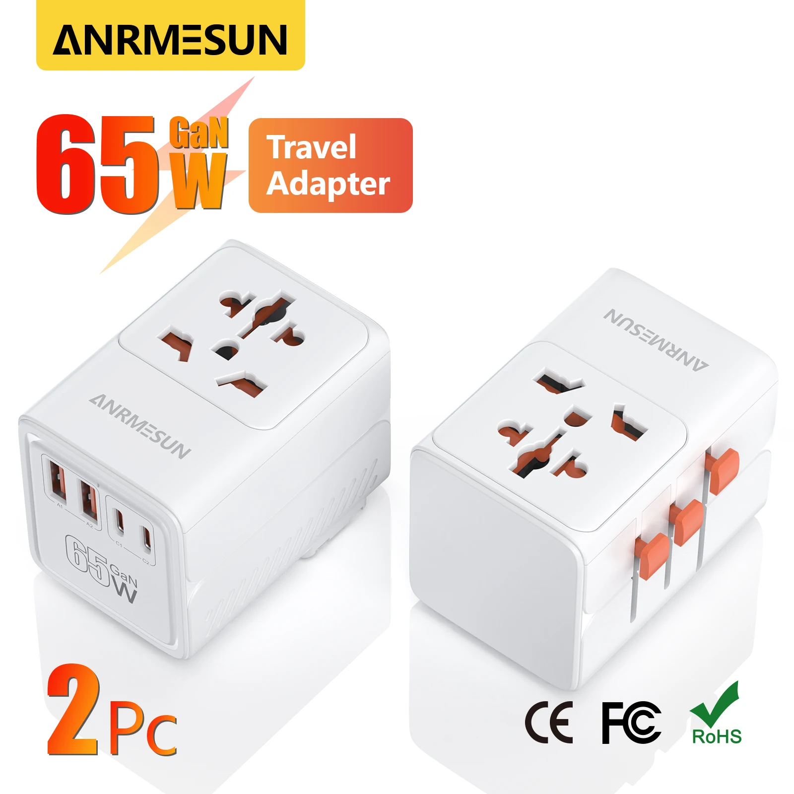 2 шт. универсальный дорожный адаптер с 4 розетками переменного тока, 2 порта USB, 2 типа C PD 65 Вт, все в одном, быстрая зарядка для ЕС, Великобритании, AUS, вилка 2400 Вт
2 шт. универсальный дорожный адаптер с 4 розетками переменного тока, 2 порта USB, 2 типа C PD 65 Вт, все в одном, быстрая зарядка для ЕС, Великобритании, AUS, вилка 2400 Вт