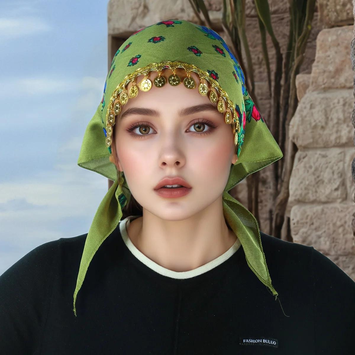 Muslim Russian Style Floral Print Gold Pieces Bandana Scarf Ethnic Headscarf Lady Headband Scarves Babushka Head Wraps 1
Muslim Russian Style Floral Print Gold Pieces Bandana Scarf Ethnic Headscarf Lady Headband Scarves Babushka Head Wraps 1