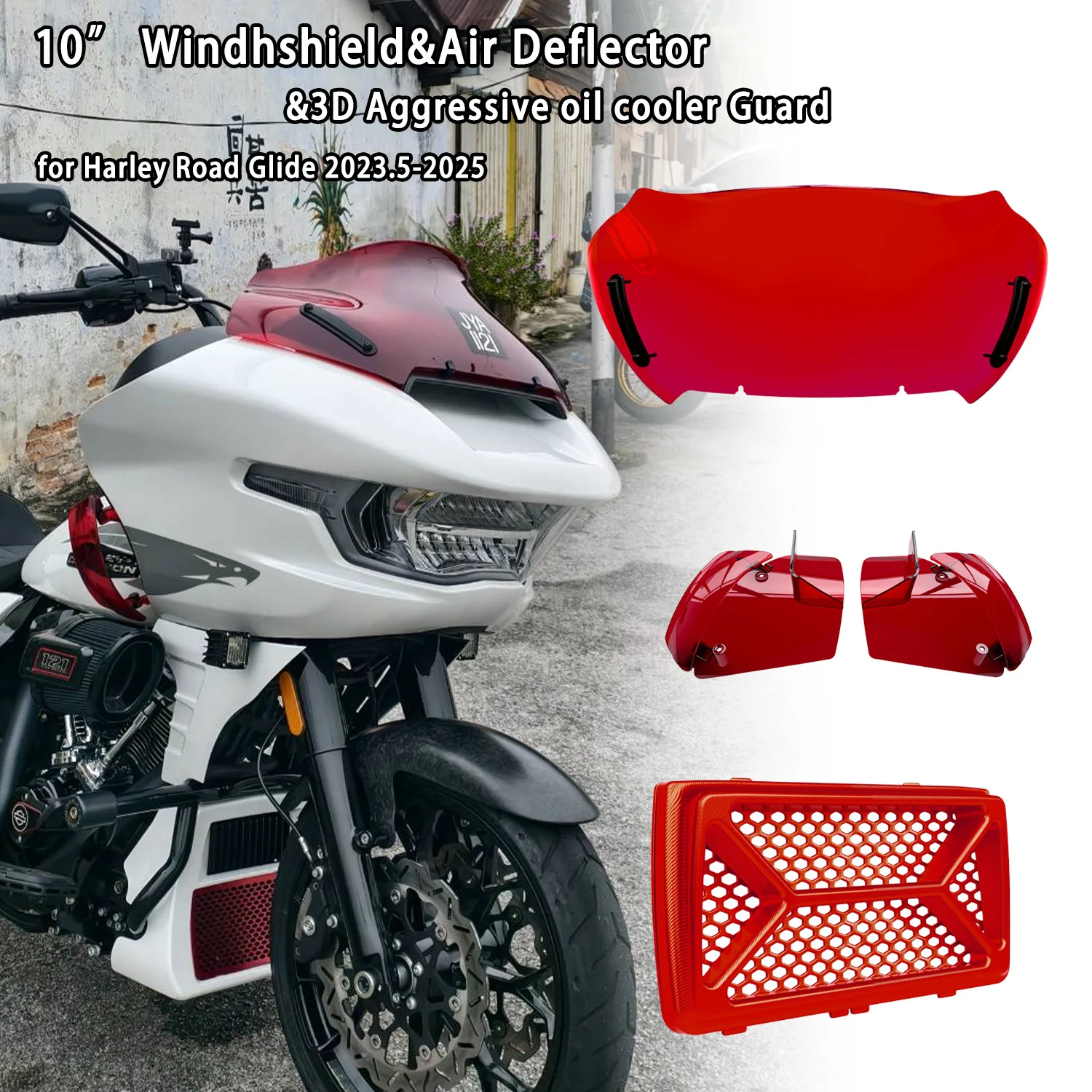 10" Windshield PC 4mm Wave&Side Wind Air Deflector&3D Aggressive Oil Cooler Guard for Harley Road Glide 2023.5-2025
10" Windshield PC 4mm Wave&Side Wind Air Deflector&3D Aggressive Oil Cooler Guard for Harley Road Glide 2023.5-2025