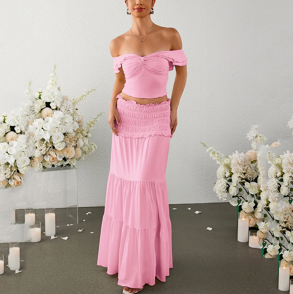 Fashionable Milk Silk Set Dress Sexy Shoulder Bared Backless Short Top Cake Skirt Two Piece Set Street Style Casual Sportswear
Fashionable Milk Silk Set Dress Sexy Shoulder Bared Backless Short Top Cake Skirt Two Piece Set Street Style Casual Sportswear
