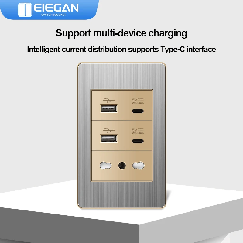 ELEGAN Gold Stainless Panel Italy Standard Type-C EU Outlet Plug Wall Socket Light Switch EU 1/2/3/4/5/6Gang Switch Home Decor
ELEGAN Gold Stainless Panel Italy Standard Type-C EU Outlet Plug Wall Socket Light Switch EU 1/2/3/4/5/6Gang Switch Home Decor