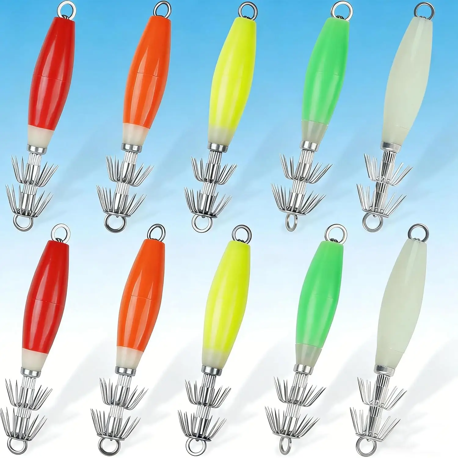Набор светящихся приманок для рыбалки Glow Squid Jigs, 10 шт., высокоинтенсивные светящиеся приманки для ночной рыбалки, подходят для морской воды, с прочными крючками, в коробке для снастей
Набор светящихся приманок для рыбалки Glow Squid Jigs, 10 шт., высокоинтенсивные светящиеся приманки для ночной рыбалки, подходят для морской воды, с прочными крючками, в коробке для снастей