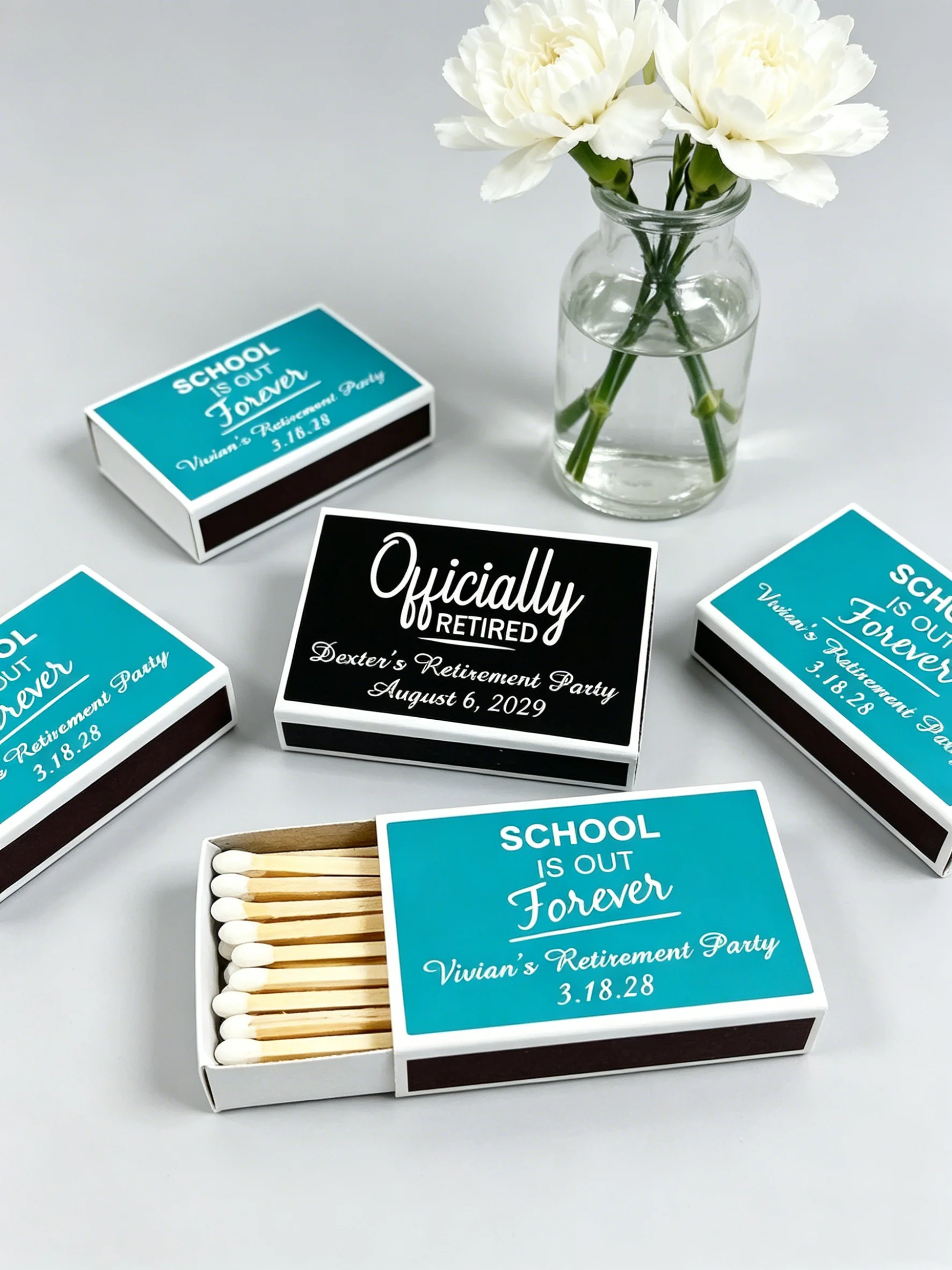 Personalized Retirement Party Matchboxes Custom Bulk Guest Favors
Personalized Retirement Party Matchboxes Custom Bulk Guest Favors