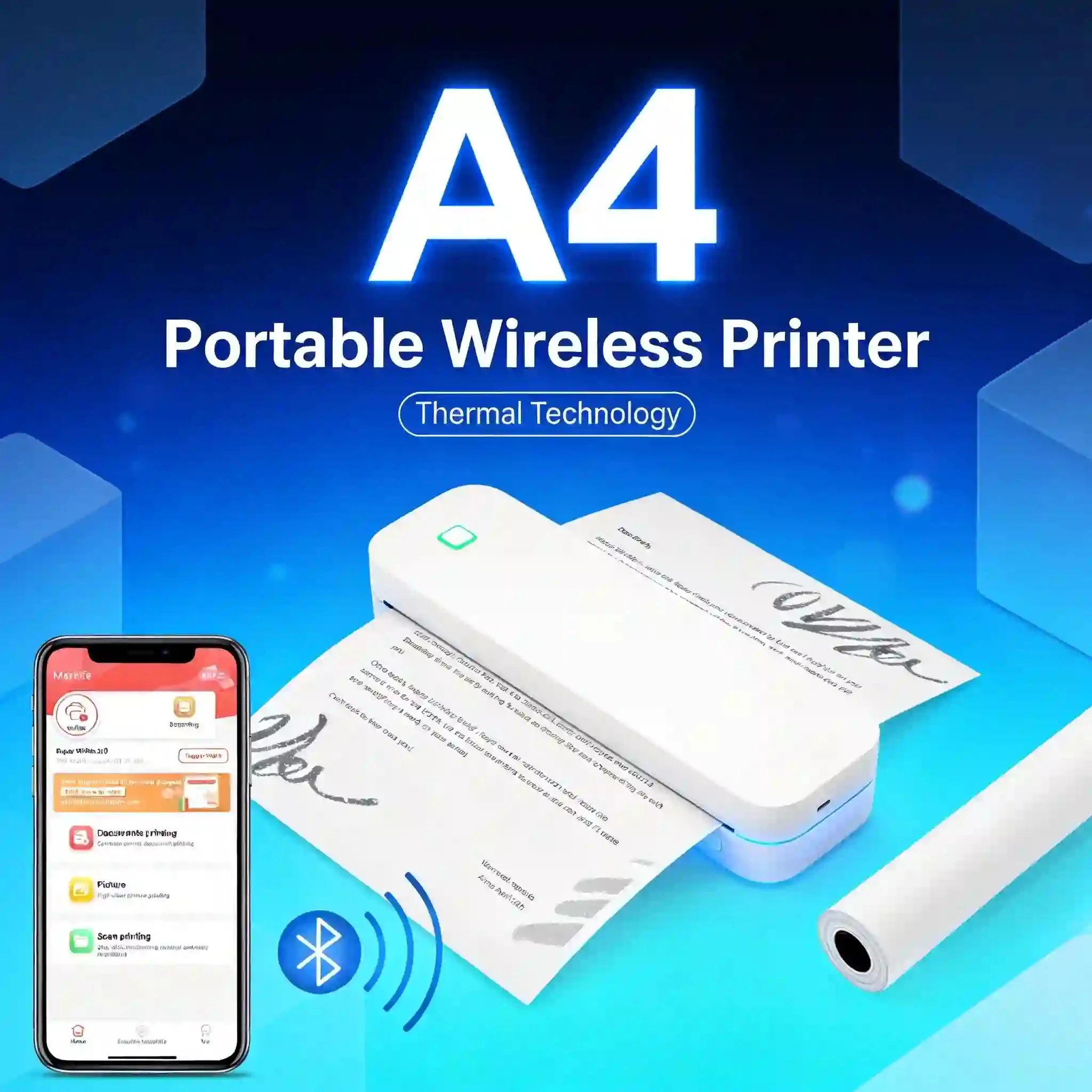 Portable Bluetooth Thermal Printer, Inkless Travel Printer for A4 Documents, Contracts & Receipts, Supports 3”/4”/8” Roll Paper
Portable Bluetooth Thermal Printer, Inkless Travel Printer for A4 Documents, Contracts & Receipts, Supports 3”/4”/8” Roll Paper