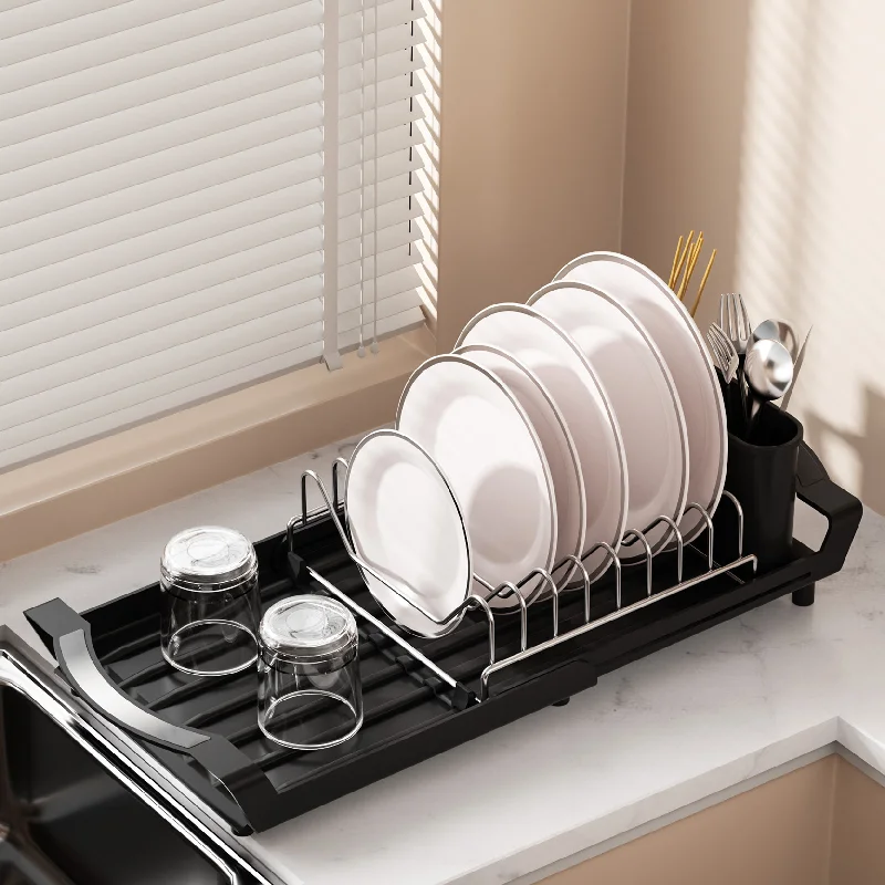 Pull-Out Dish Drying Rack, Multi-Purpose Expandable Kitchen Dish Drainer with Cutlery Holder for Counter top and Sink
Pull-Out Dish Drying Rack, Multi-Purpose Expandable Kitchen Dish Drainer with Cutlery Holder for Counter top and Sink