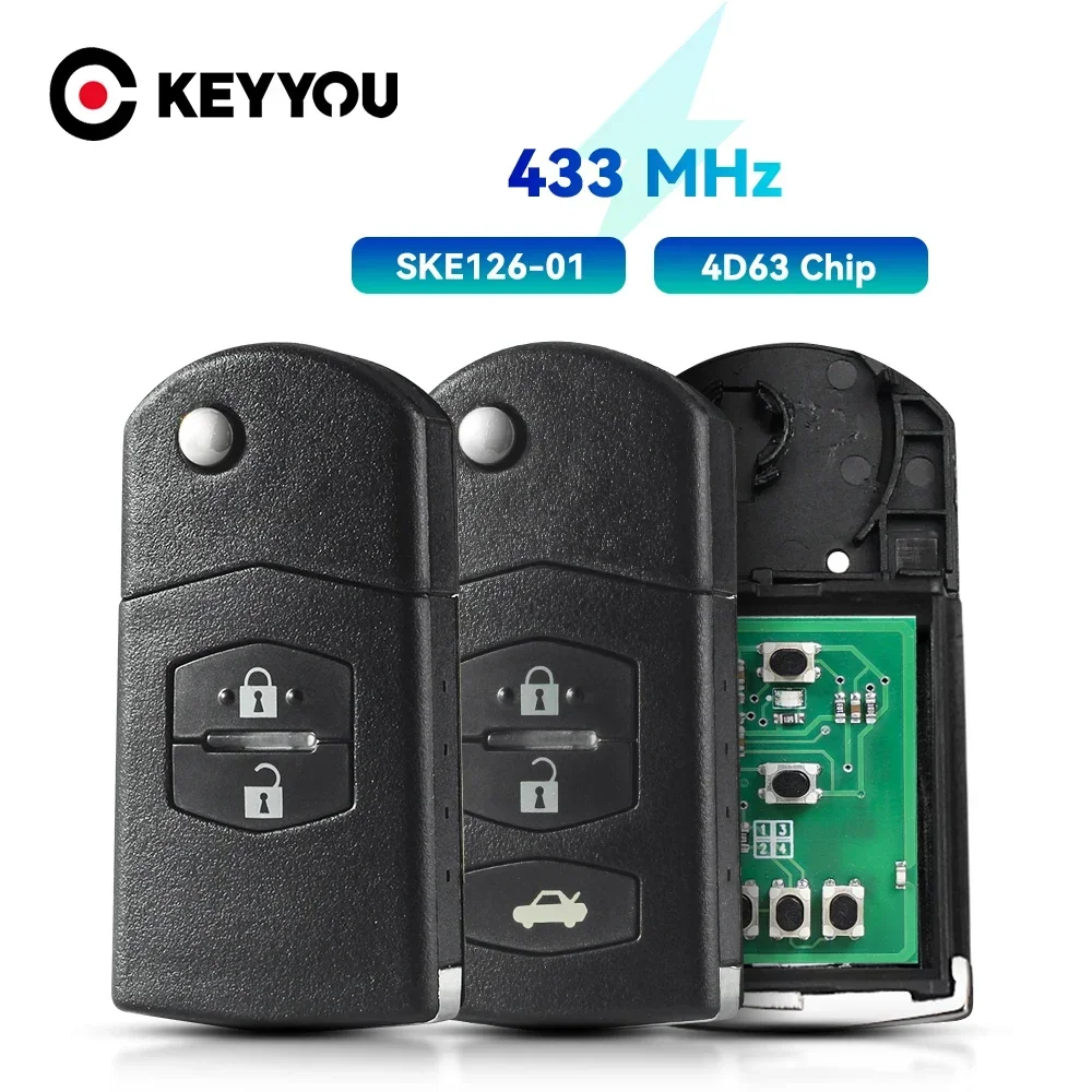 KEYYOU With Battery For Mazda 2 / 3 / 5 / 6 / MX5 / CX7 SKE126-01 Folding Remote Key Car Starter 2/3 Buttons 433MHz 4D63 Chip
KEYYOU With Battery For Mazda 2 / 3 / 5 / 6 / MX5 / CX7 SKE126-01 Folding Remote Key Car Starter 2/3 Buttons 433MHz 4D63 Chip