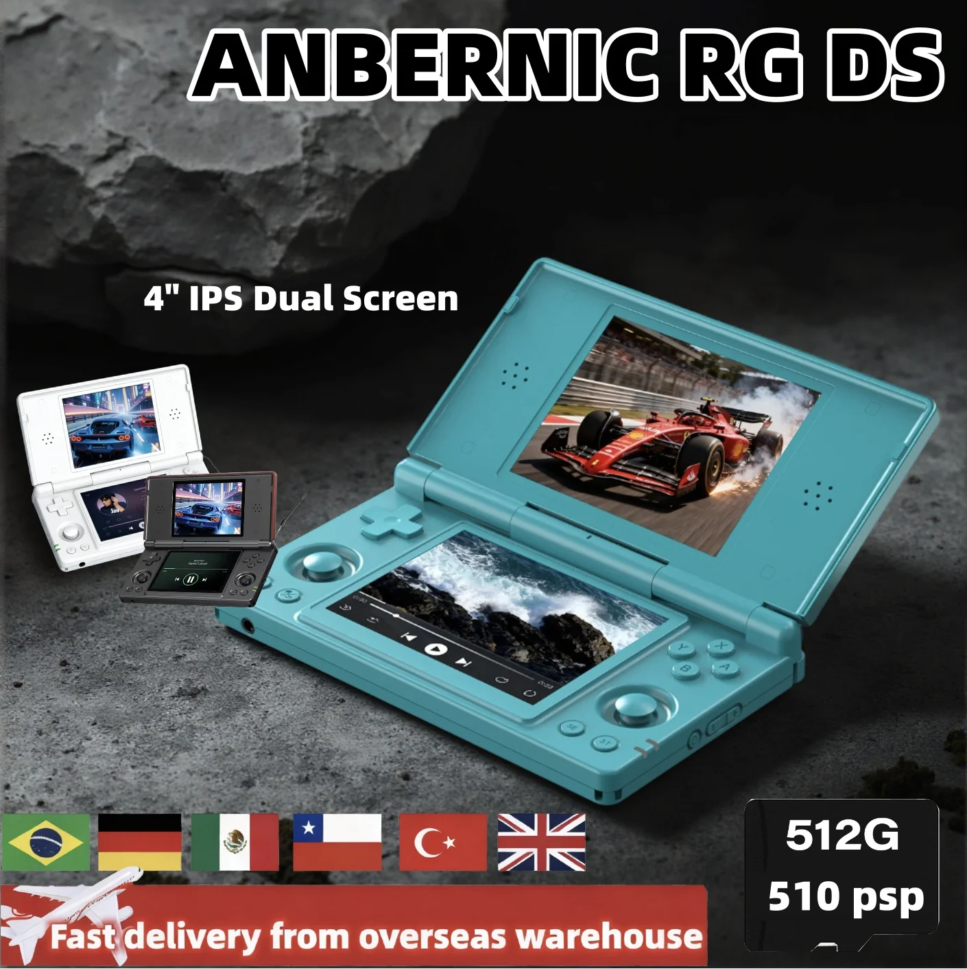 Портативная игровая консоль ANBERNIC RG DS с двумя экранами, откидным экраном, 4-дюймовым IPS-экраном с мультисенсорным управлением, процессором RK3568, Android 14, для игр PSP, RGDS
Портативная игровая консоль ANBERNIC RG DS с двумя экранами, откидным экраном, 4-дюймовым IPS-экраном с мультисенсорным управлением, процессором RK3568, Android 14, для игр PSP, RGDS