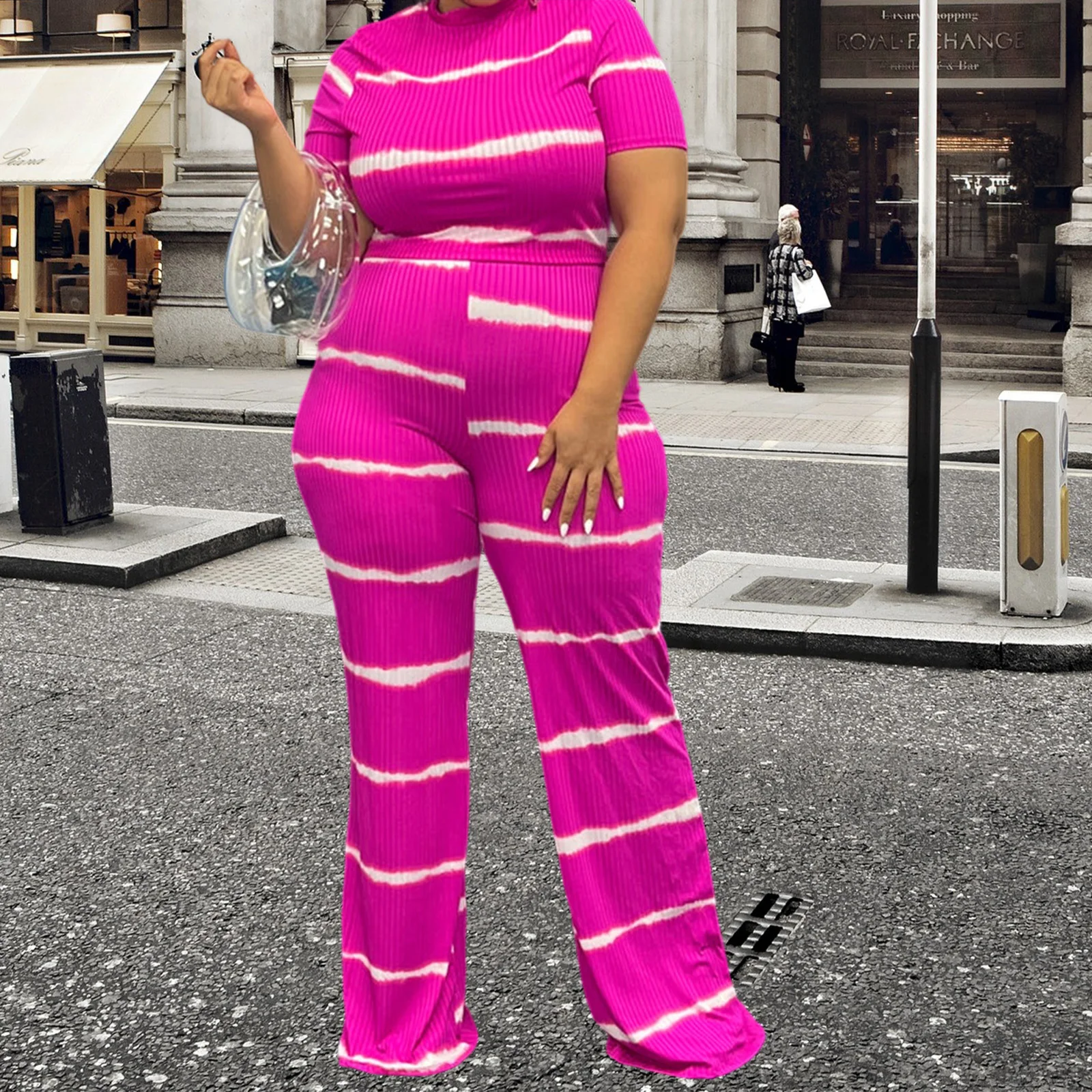 2025 Hot Women's Plus Size Outfits Fashion Striped Round Neck Short Sleeve Tops Elastic Waist Pants 2 Piece Summer Oversized Set
2025 Hot Women's Plus Size Outfits Fashion Striped Round Neck Short Sleeve Tops Elastic Waist Pants 2 Piece Summer Oversized Set