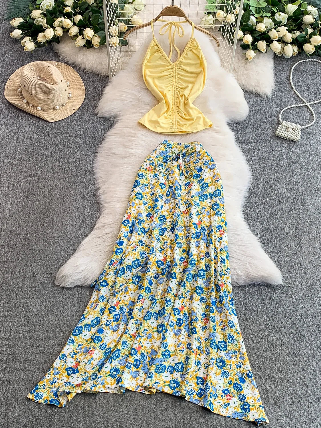 Vaion Sle Sexy Bal Design Dstring V-ne Hanging Ne Vest Set High Waist Slimming Asymmetrical Floral Long Dr
Vaion Sle Sexy Bal Design Dstring V-ne Hanging Ne Vest Set High Waist Slimming Asymmetrical Floral Long Dr
