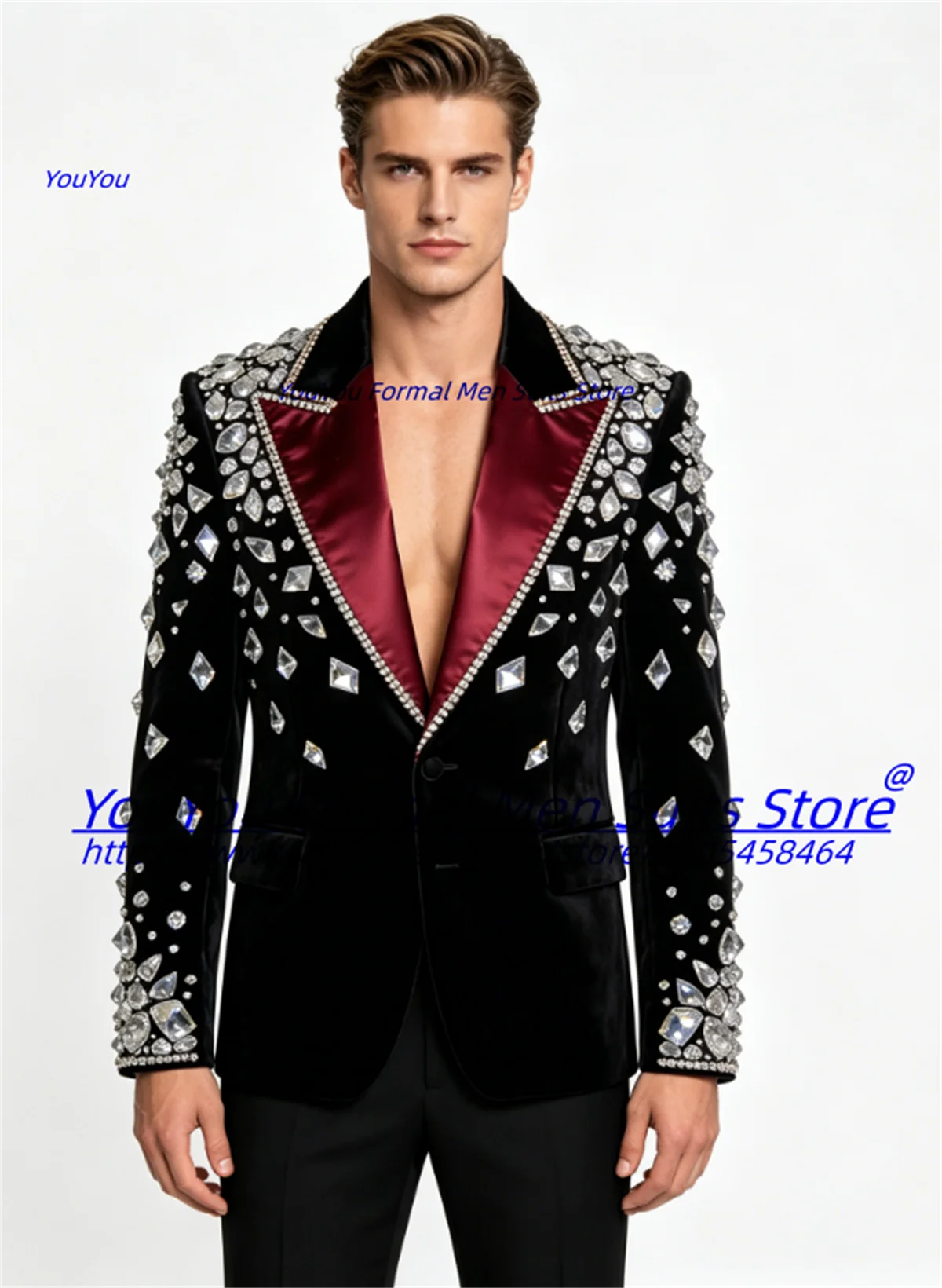 Luxurious Black Velvet Men Suits Customized Slim Fit Peak Lapel Groom Wedding Tuxedos Shiny Diamond Crystal2Pcs Sets Ropa Hombre
Luxurious Black Velvet Men Suits Customized Slim Fit Peak Lapel Groom Wedding Tuxedos Shiny Diamond Crystal2Pcs Sets Ropa Hombre