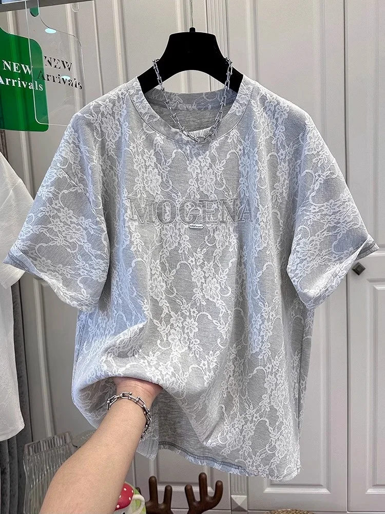 Slimming Effectiveness Embroidered Lace Splice Short Sleeve Women's T-shirt Summer Casual Style High Waist Loose Fit Top
Slimming Effectiveness Embroidered Lace Splice Short Sleeve Women's T-shirt Summer Casual Style High Waist Loose Fit Top