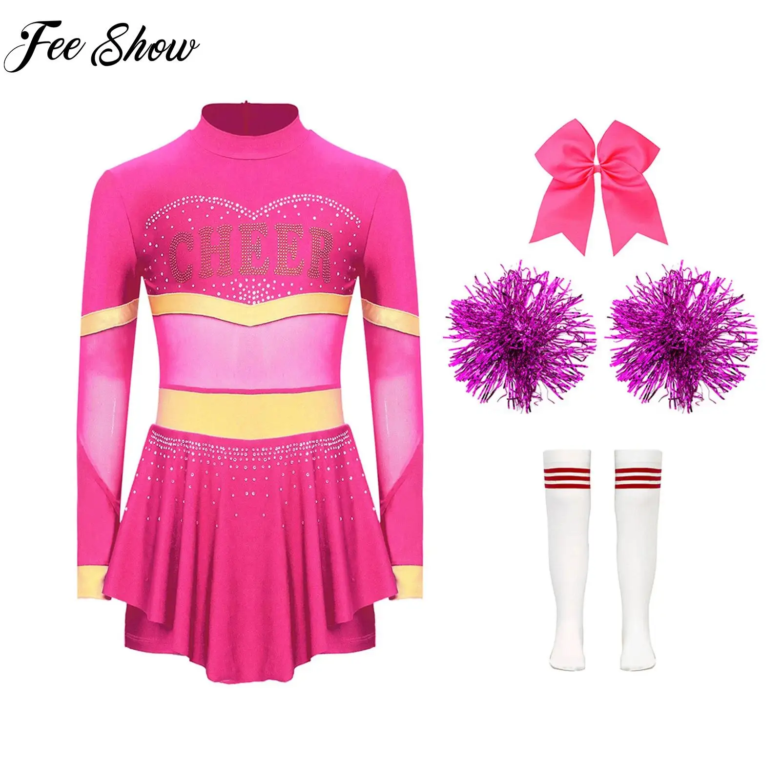 4Pcs Girls Cheerleader Costume Outfit Set Cheerleading Uniform Outfit Modern Dance Set for Halloween Birthday Party Performance 
4Pcs Girls Cheerleader Costume Outfit Set Cheerleading Uniform Outfit Modern Dance Set for Halloween Birthday Party Performance