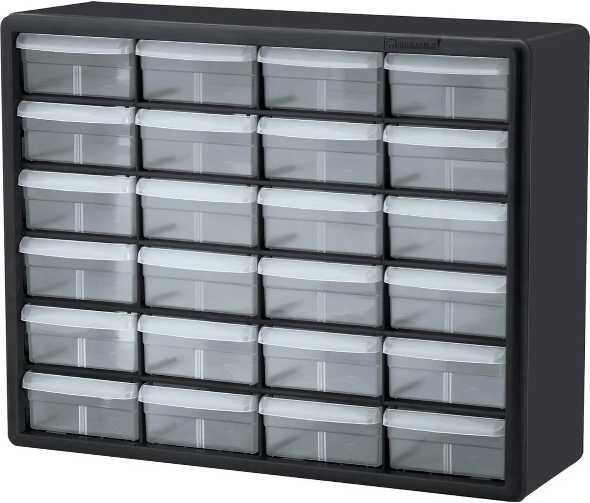 24-Drawer Plastic Drawer Storage Cabinet for Garage Organization,Makeup Organizer, 20-Inch W X 6-Inch D X 16-Inch H, Black
24-Drawer Plastic Drawer Storage Cabinet for Garage Organization,Makeup Organizer, 20-Inch W X 6-Inch D X 16-Inch H, Black