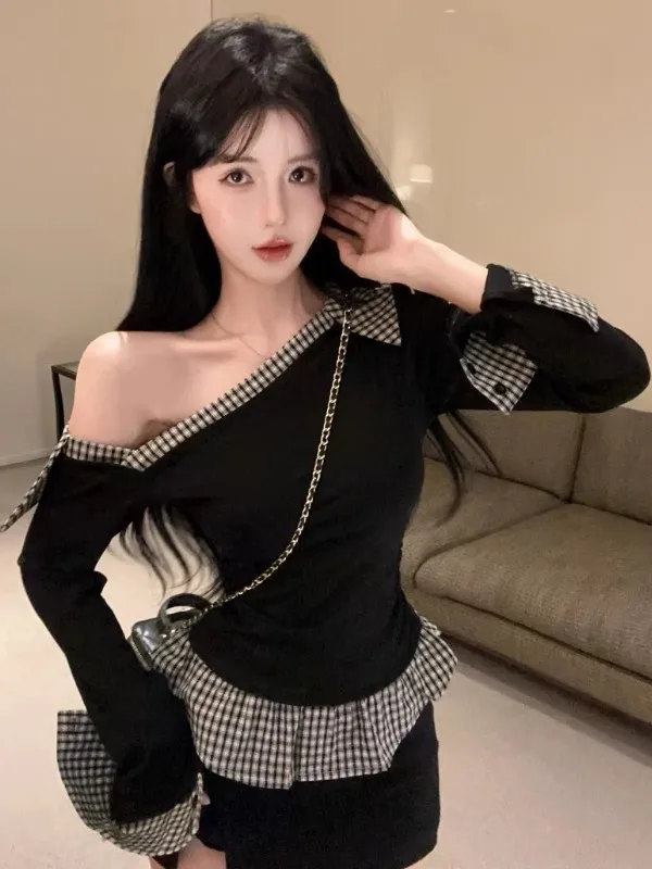 Stunning Plaid Long Sleeve Base Shirt Women's Autumn Winter Fashionable Shoulder Bared Top Beautiful Knitted Inner Wear T-Shirt
Stunning Plaid Long Sleeve Base Shirt Women's Autumn Winter Fashionable Shoulder Bared Top Beautiful Knitted Inner Wear T-Shirt