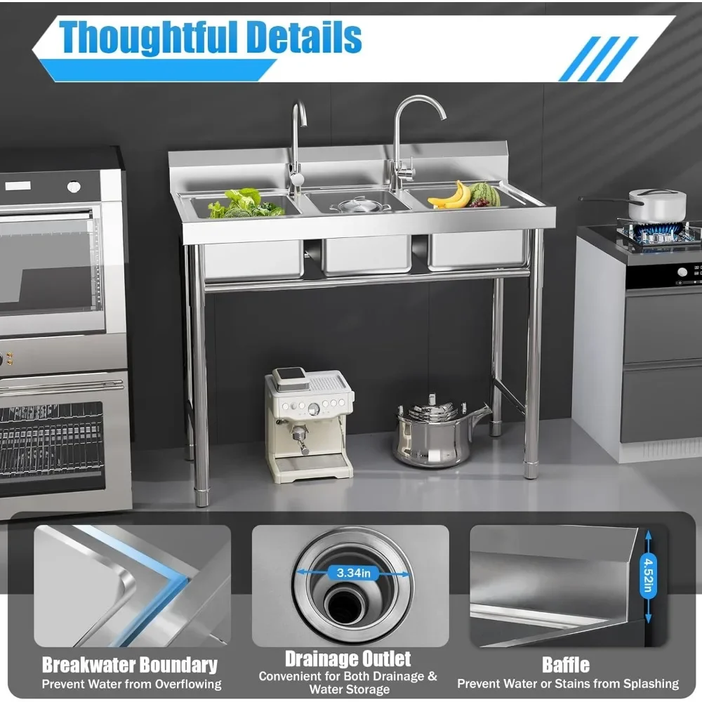 Универсальная раковина из нержавеющей стали, отдельно стоящая кухонная мойка с 3 отделениями и трубой для холодной и горячей воды, 39 × 18 дюймов × 36 дюймов
Универсальная раковина из нержавеющей стали, отдельно стоящая кухонная мойка с 3 отделениями и трубой для холодной и горячей воды, 39 × 18 дюймов × 36 дюймов