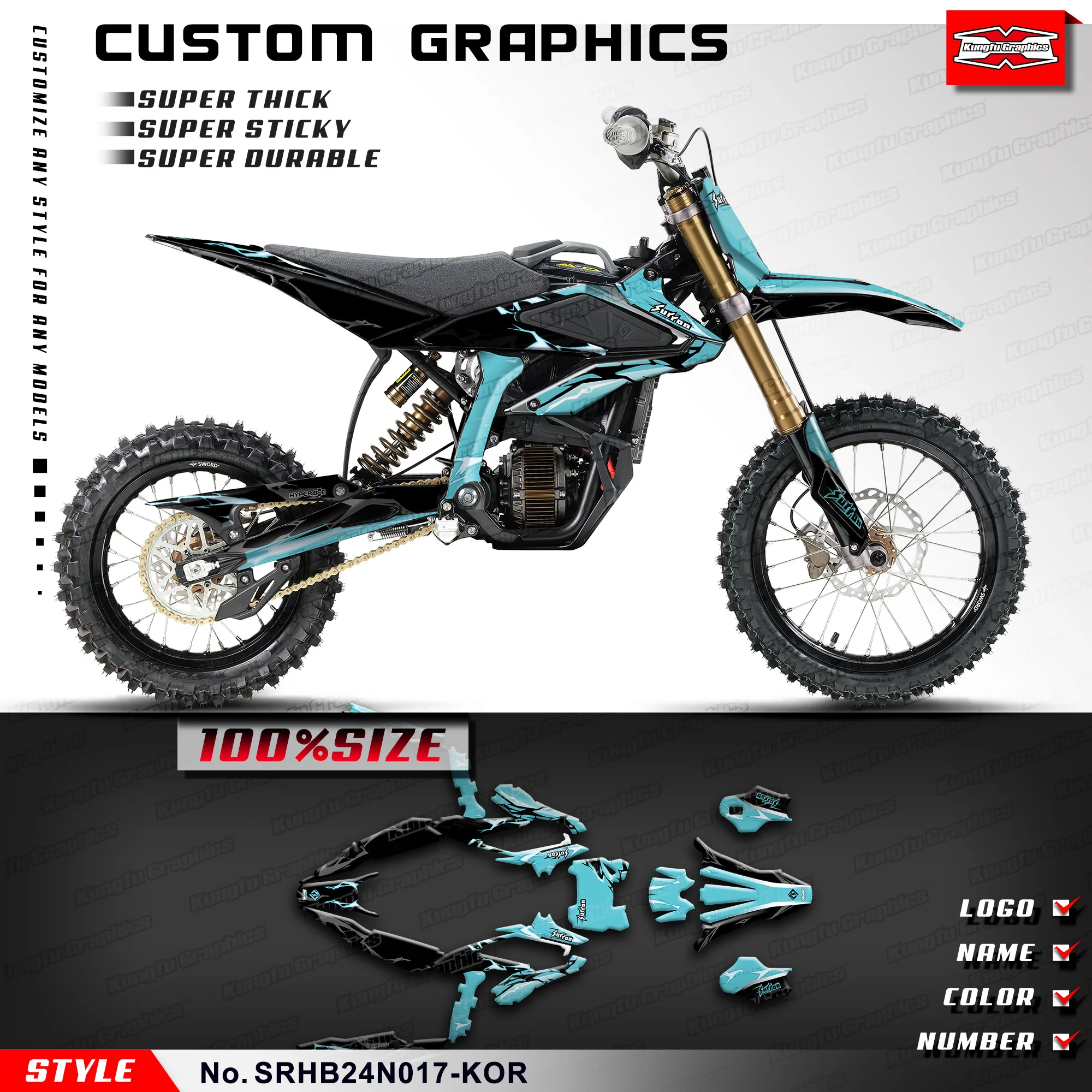 Набор наклеек KUNGFU GRAPHICS MX с графикой мотоцикла для Sur-Ron Hyper Bee Surron Dirt eBike, комплект для восстановления, SRHB24N017-KOR
Набор наклеек KUNGFU GRAPHICS MX с графикой мотоцикла для Sur-Ron Hyper Bee Surron Dirt eBike, комплект для восстановления, SRHB24N017-KOR