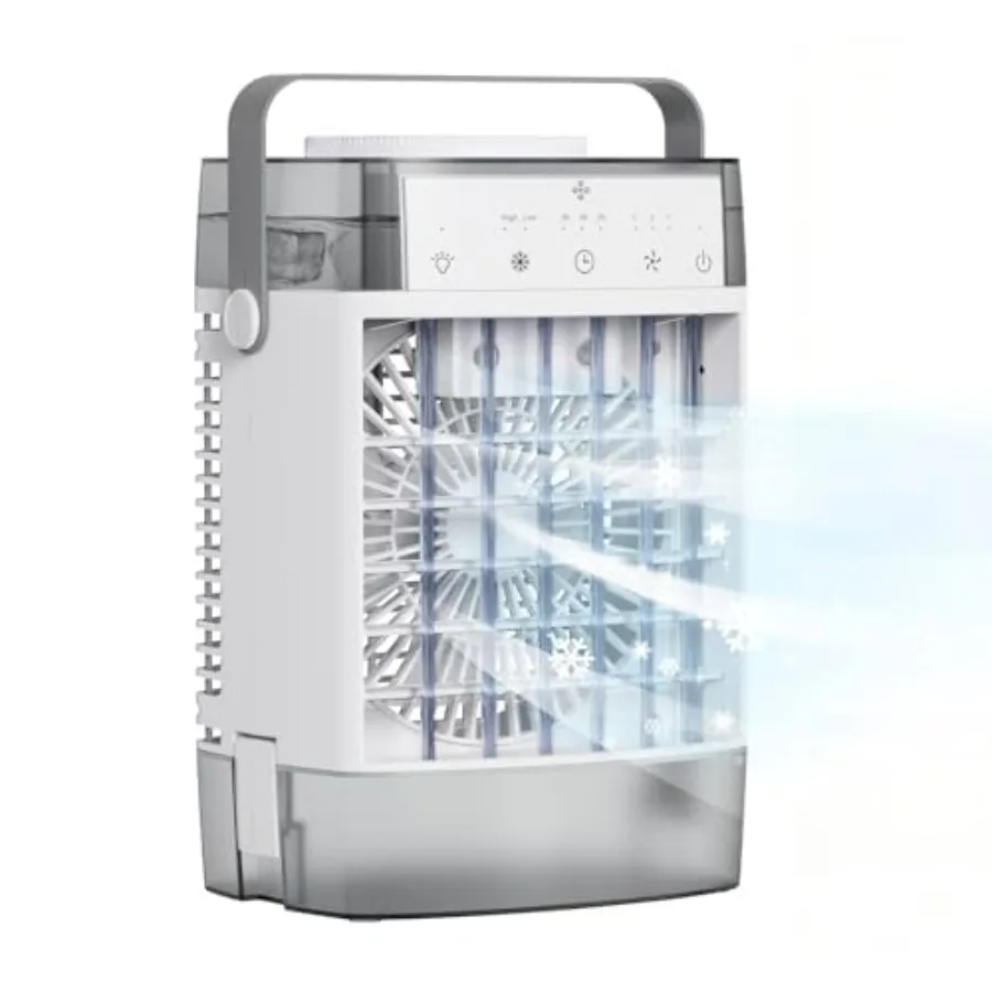 Portable air conditioner for bedroom, car, camping, office, tent; ABS plastic; white; 4-in-1 mini AC with 3 wind speeds, 2 mist
Portable air conditioner for bedroom, car, camping, office, tent; ABS plastic; white; 4-in-1 mini AC with 3 wind speeds, 2 mist
