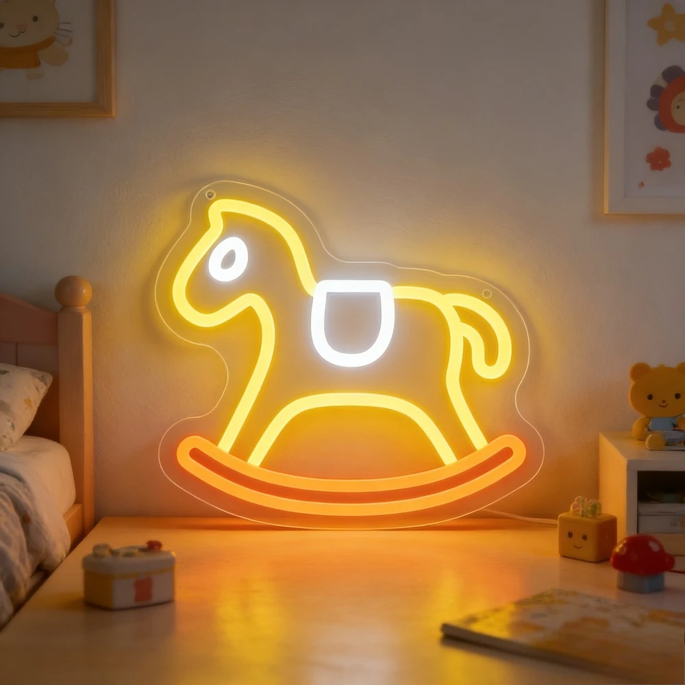 Neon Sign Rocking Horse LED Night Light USB Rechargeable Yellow Kids Room Decoration for Baby Bedroom Nursery Children Gift
Neon Sign Rocking Horse LED Night Light USB Rechargeable Yellow Kids Room Decoration for Baby Bedroom Nursery Children Gift