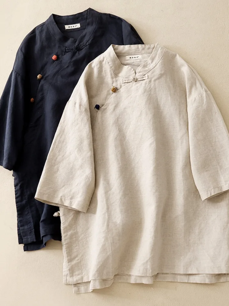 Retro Cotton Linen Shirt Women Summer Thin Short Sleeve Button up Stand Collar Tunic Top Loose Fit Commute Style Pure Color
Retro Cotton Linen Shirt Women Summer Thin Short Sleeve Button up Stand Collar Tunic Top Loose Fit Commute Style Pure Color
