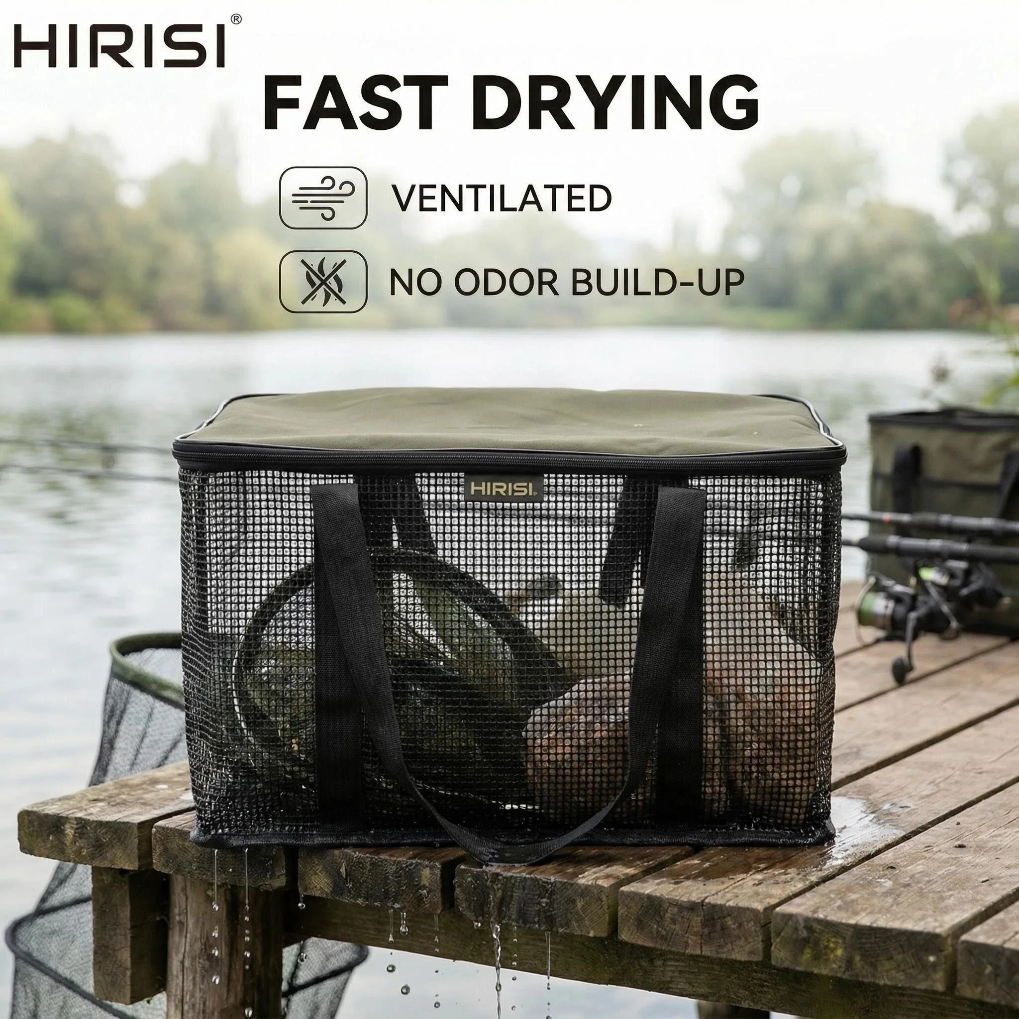 Hirisi W151 Carp Fishing Mesh Bag Breathable Wet Gear Storage Bag with Zipper Portable Carryall for Carp Coarse Fishing Tackle
Hirisi W151 Carp Fishing Mesh Bag Breathable Wet Gear Storage Bag with Zipper Portable Carryall for Carp Coarse Fishing Tackle