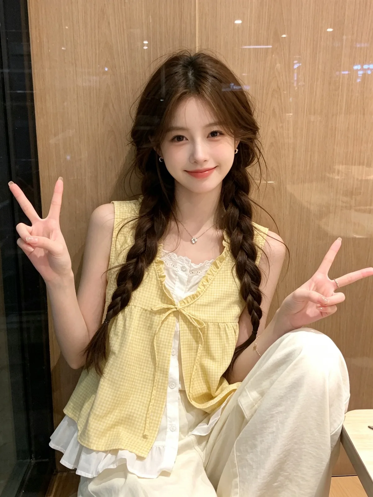 Sweet Yellow Lace Trim Blouse Women's Summer Fashionable Sleeveless Shirt Pleated A-Line Top Breathable Polyester Fabric
Sweet Yellow Lace Trim Blouse Women's Summer Fashionable Sleeveless Shirt Pleated A-Line Top Breathable Polyester Fabric