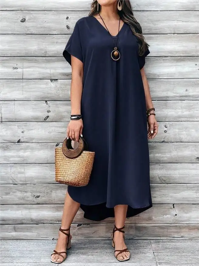 Casual V-Neck plus Size Dress Women's Spring Summer New Style Large Size Clothing Cleanfit A-Line Long Skirt Citywalk Dress
Casual V-Neck plus Size Dress Women's Spring Summer New Style Large Size Clothing Cleanfit A-Line Long Skirt Citywalk Dress