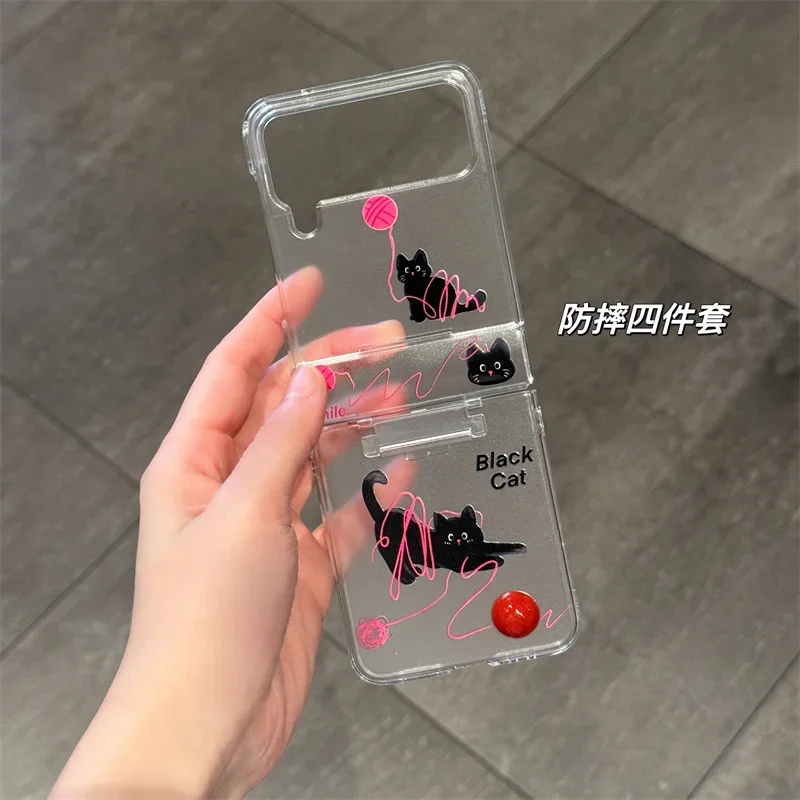 For Samsung Galaxy Z Flip 3 4 5 6 Case Z Flip6 ZFlip6 Cartoon Black Cat Bracelet Transparent Shockproof Back Cover
For Samsung Galaxy Z Flip 3 4 5 6 Case Z Flip6 ZFlip6 Cartoon Black Cat Bracelet Transparent Shockproof Back Cover