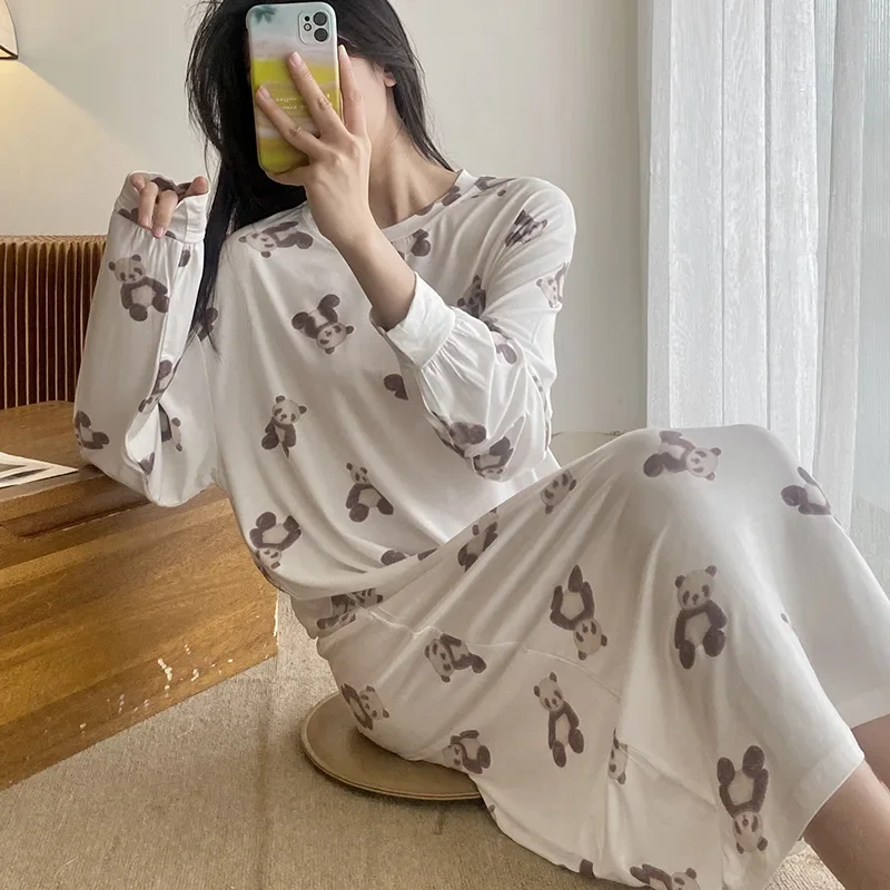 New Cartoon Panda Home Nighty Spring Soft Modal Sleepwear Women Sleeping Dress O-neck Long Sleeve Nightgown Loose Nightdress
New Cartoon Panda Home Nighty Spring Soft Modal Sleepwear Women Sleeping Dress O-neck Long Sleeve Nightgown Loose Nightdress