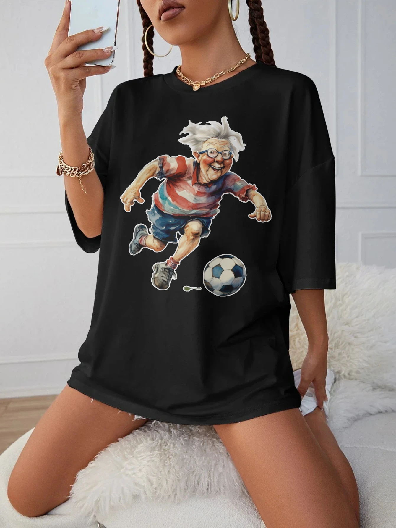 Crazy-Granny-Footballers Black Round Neck T-Shirt Loose Fit Comfortable Women's Maternity Clothing for Late Pregnancy
Crazy-Granny-Footballers Black Round Neck T-Shirt Loose Fit Comfortable Women's Maternity Clothing for Late Pregnancy