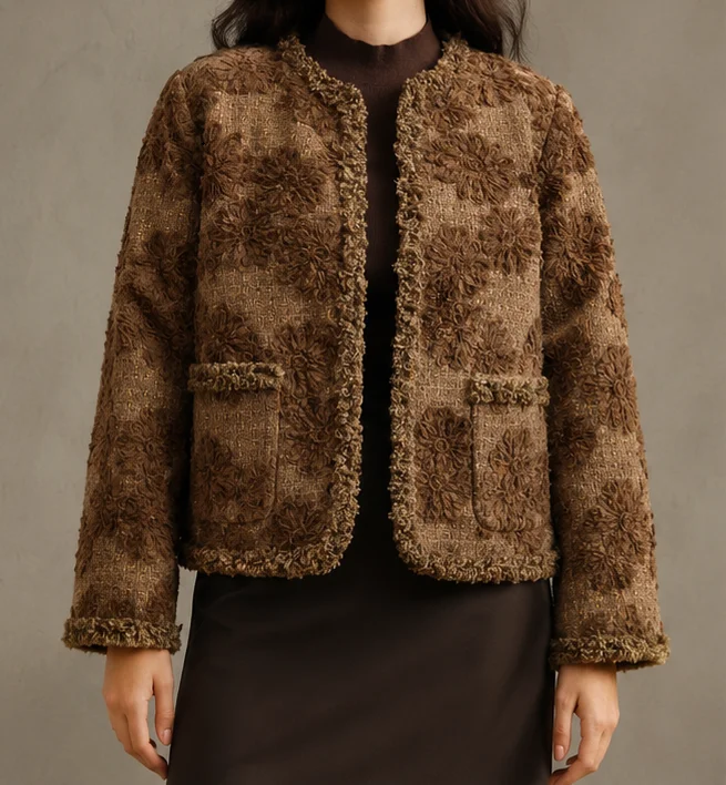 Elegant Romantic Retro Modern Brown Embroidered Tweed Tassel Splice Open Front Women Woolen Coat New Year Clothes
Elegant Romantic Retro Modern Brown Embroidered Tweed Tassel Splice Open Front Women Woolen Coat New Year Clothes