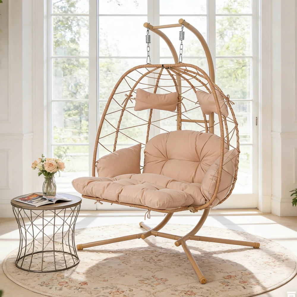 2-Person Hanging Egg Chair with Stand, Outdoor Wicker Swing: Adjustable Footrest & Thickened Cushions for Patio/Garden/Balcony
2-Person Hanging Egg Chair with Stand, Outdoor Wicker Swing: Adjustable Footrest & Thickened Cushions for Patio/Garden/Balcony