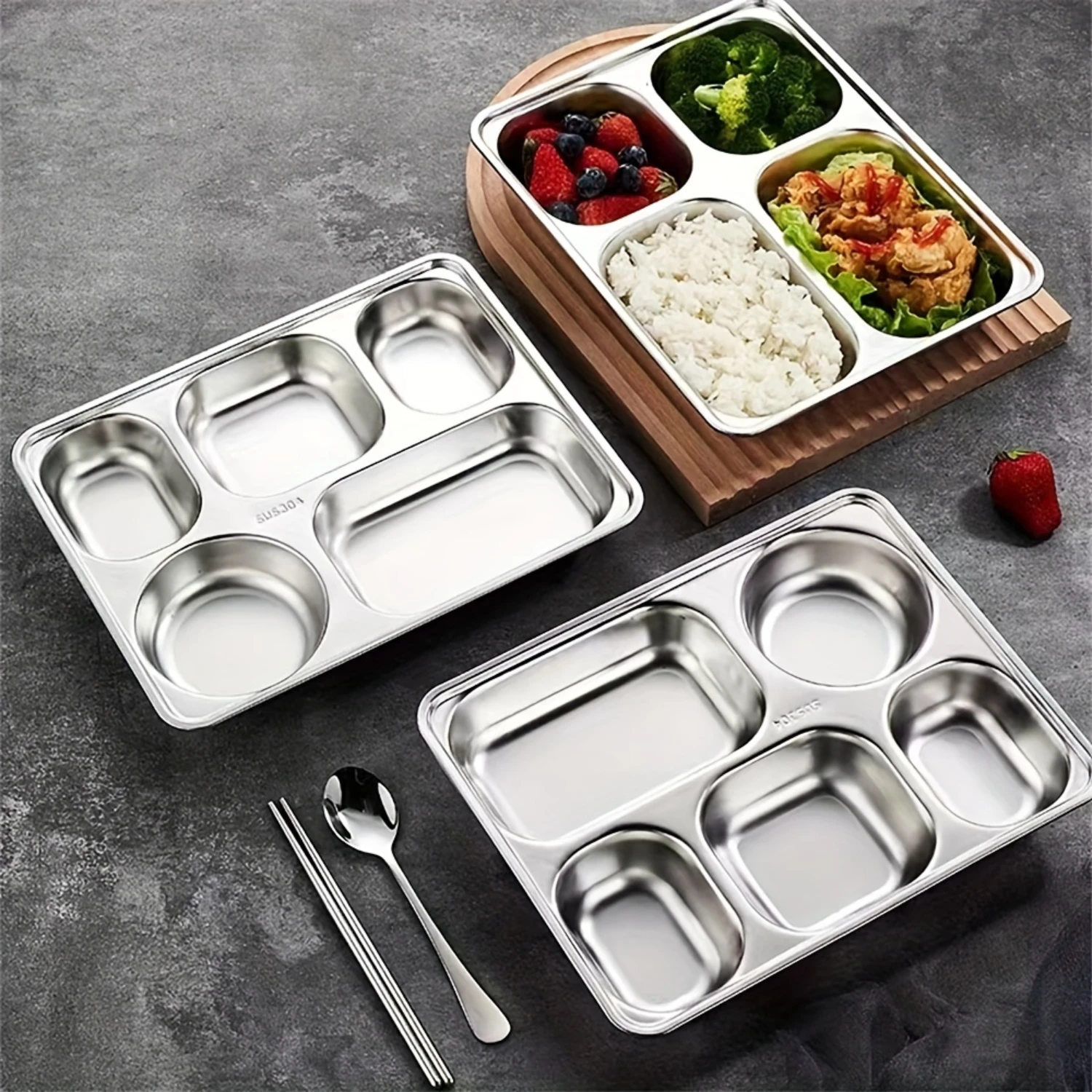 Stainless Steel Divided Dinner Plate - 5 Compartment School Lunch Tray, Deep Square Serving for Meals, Dishwasher Safe
Stainless Steel Divided Dinner Plate - 5 Compartment School Lunch Tray, Deep Square Serving for Meals, Dishwasher Safe
