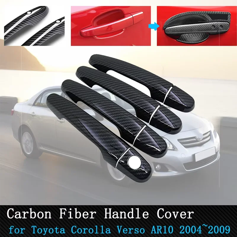 Для Toyota Corolla Verso AR10 SportsVan 2004 2005 2006 2007 2008 2009, черная накладка на дверную ручку из углеродного волокна, автомобильные аксессуары 
Для Toyota Corolla Verso AR10 SportsVan 2004 2005 2006 2007 2008 2009, черная накладка на дверную ручку из углеродного волокна, автомобильные аксессуары
