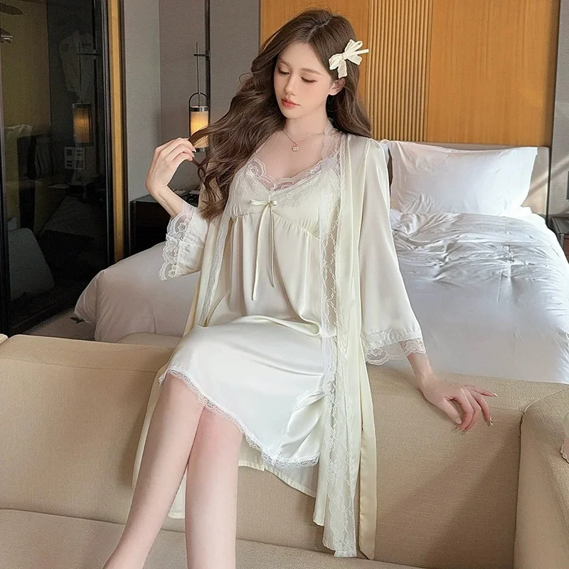 Sexy Lace Wedding Nighty&Robe Set Dress New Women Nightwear Suspender Nightgown Chemise Sleepwear Lingerie Silk Satin Home Wear
Sexy Lace Wedding Nighty&Robe Set Dress New Women Nightwear Suspender Nightgown Chemise Sleepwear Lingerie Silk Satin Home Wear
