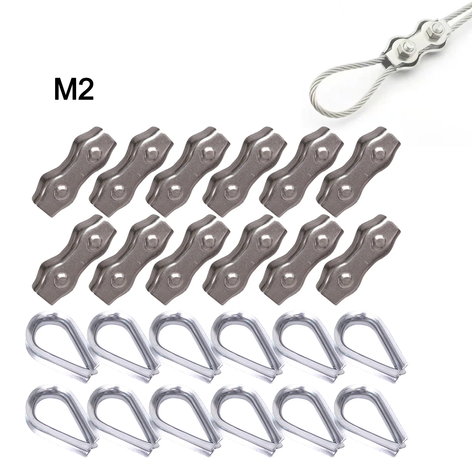 12Pcs Duplex Clamp And Wire Rope Thimble Kit 304 Stainless Steel Rope Clip For Secure Ropes Steel Wire Washing Lines
12Pcs Duplex Clamp And Wire Rope Thimble Kit 304 Stainless Steel Rope Clip For Secure Ropes Steel Wire Washing Lines