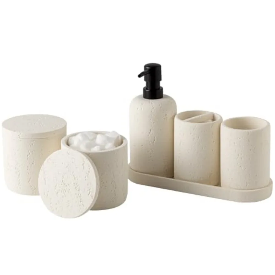 Bathroom Accessories Set, Travertine Stone-Look, 6 PCS Bathroom Accessory Set with Soap Dispenser, Toothbrush Holder, Tumbler,
Bathroom Accessories Set, Travertine Stone-Look, 6 PCS Bathroom Accessory Set with Soap Dispenser, Toothbrush Holder, Tumbler,