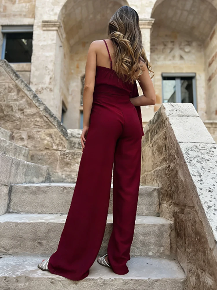 Summer Sleeveless Halter Commute Playsuits Overalls Elegant Women Vacation Romper Fashion Design Style Ruffles Wide Leg Jumpsuit
Summer Sleeveless Halter Commute Playsuits Overalls Elegant Women Vacation Romper Fashion Design Style Ruffles Wide Leg Jumpsuit