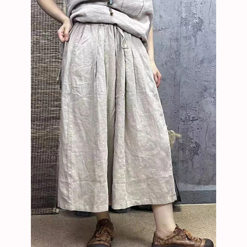 Spring Summer Arts Style Women Elastic Waist Loose Calf-length Pants All-matched Casual Cotton Linen Wide Leg Pants Good Quality
Spring Summer Arts Style Women Elastic Waist Loose Calf-length Pants All-matched Casual Cotton Linen Wide Leg Pants Good Quality