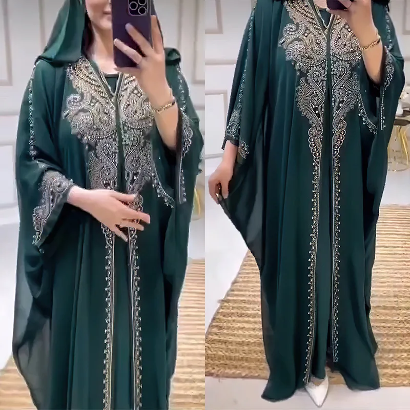 UNI Eid Muslim Dress for Women Hooded Open Abaya 2 Piece Set Diamond Jalabiya Morocco Dresses Dubai Abayas Kaftan Vestido Robe
UNI Eid Muslim Dress for Women Hooded Open Abaya 2 Piece Set Diamond Jalabiya Morocco Dresses Dubai Abayas Kaftan Vestido Robe