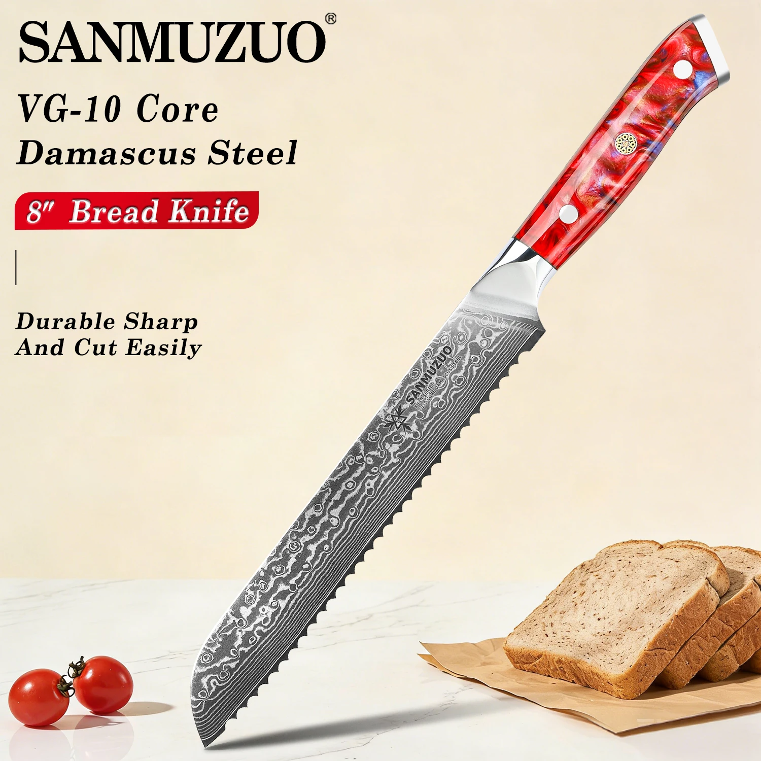 SANMUZUO 8inch Serrated Bread Knife -Damascus Steel Kitchen Chef Knife with Resin Handle -Xuan Series High Quality Kitchen Knife
SANMUZUO 8inch Serrated Bread Knife -Damascus Steel Kitchen Chef Knife with Resin Handle -Xuan Series High Quality Kitchen Knife