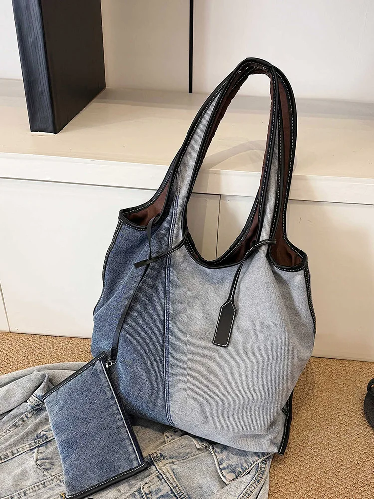 Blue Large Capacity Cowboy Bag Women's Spring Summer Color Blocked Single Shoulder Bags Commuter Versatile Handheld Tote Pack
Blue Large Capacity Cowboy Bag Women's Spring Summer Color Blocked Single Shoulder Bags Commuter Versatile Handheld Tote Pack