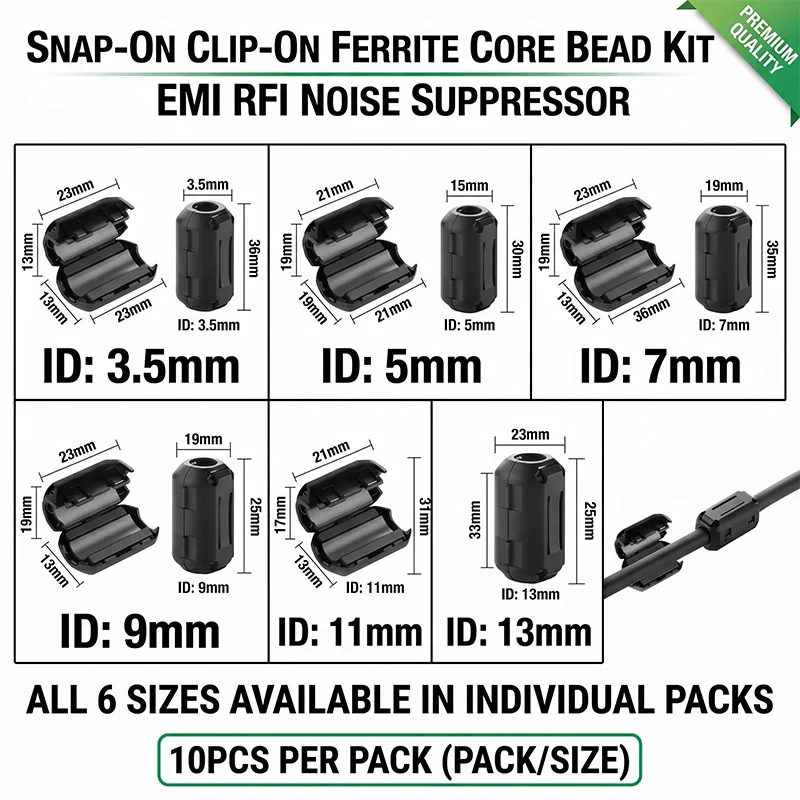 10PCS RFI EMI Noise Suppressor Clip-on Ferrite Core Filter Snap Around 3.5-13mm Cable for USB AV Power Cord High Frequency Choke
10PCS RFI EMI Noise Suppressor Clip-on Ferrite Core Filter Snap Around 3.5-13mm Cable for USB AV Power Cord High Frequency Choke