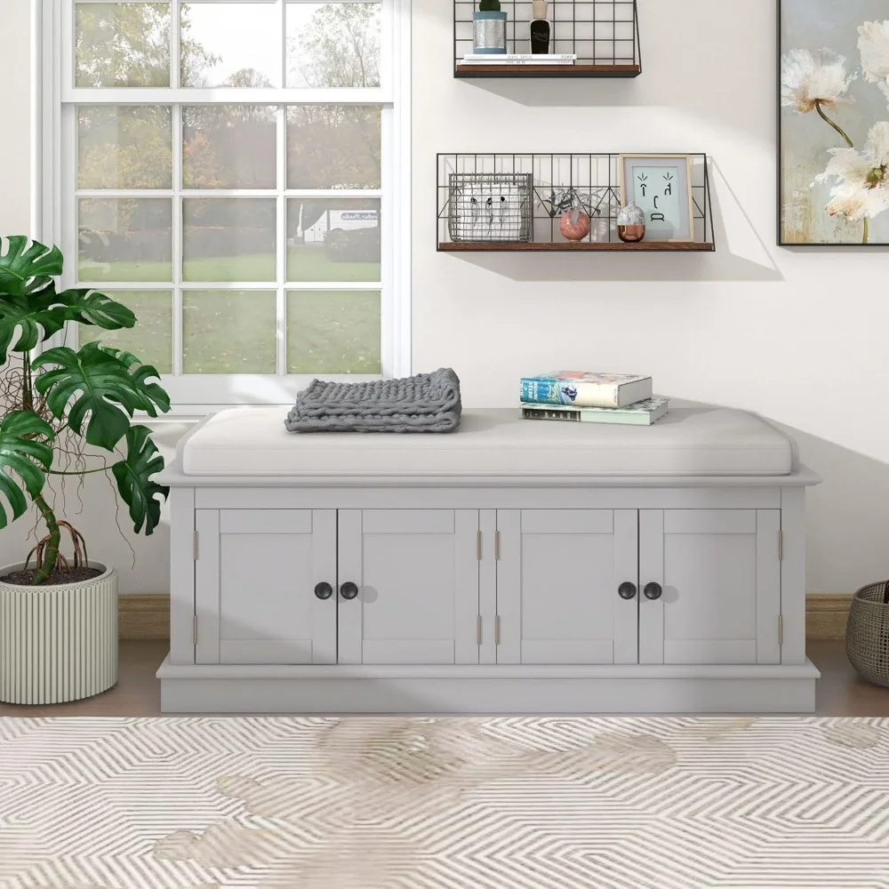 Rustic Storage Bench with 4 Doors and Adjustable Shelves Removable Cushion Rectangular Ottoman Cabinet Foot Rest Stool Solid Wo
Rustic Storage Bench with 4 Doors and Adjustable Shelves Removable Cushion Rectangular Ottoman Cabinet Foot Rest Stool Solid Wo